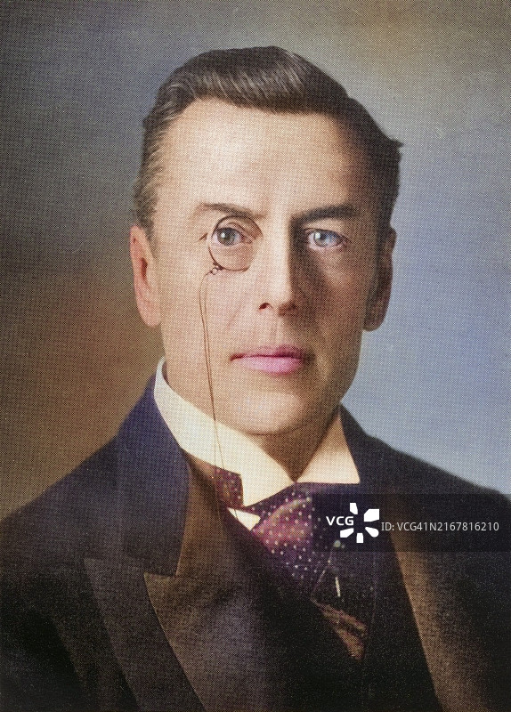 约瑟夫·张伯伦（1836-1914）：英国有影响力的商人、政治家和国务活动家，19世纪历史人物数字修复图片素材