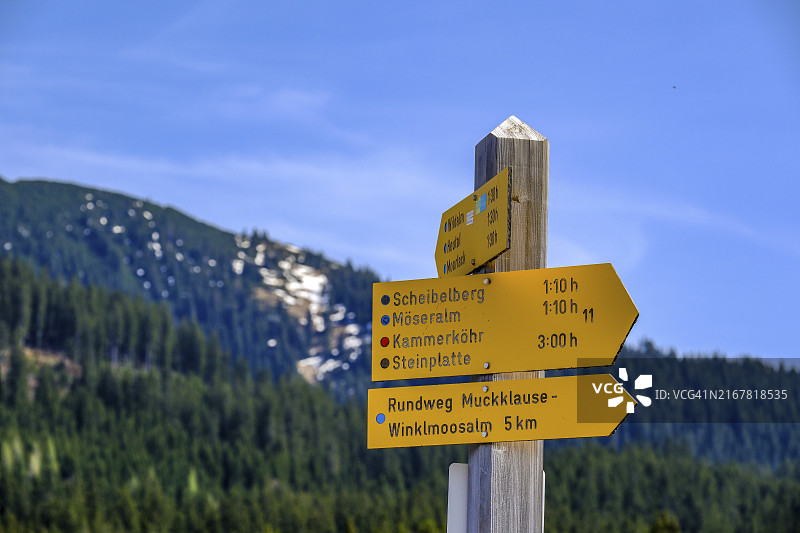 德国巴伐利亚州温克尔莫斯-阿尔姆徒步路线路标图片素材