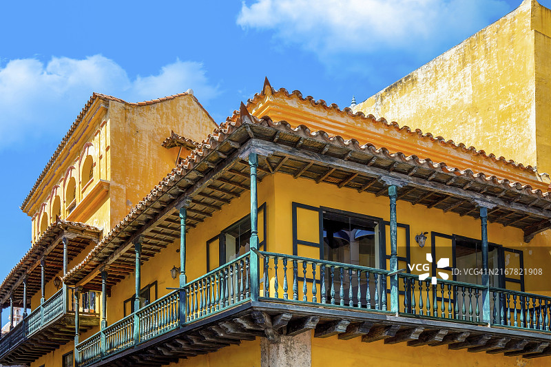 哥伦比亚联合国教科文组织遗址，卡塔赫纳古城中心多彩的城墙城市图片素材