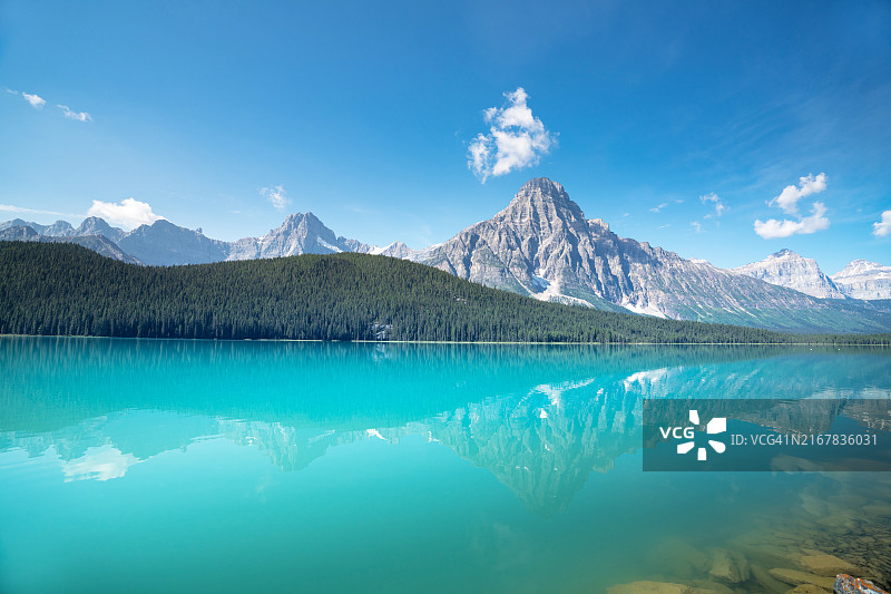 夏季美丽的湖泊水禽，加拿大艾伯塔省班夫国家公园图片素材