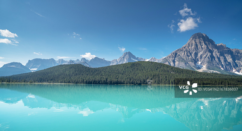 夏季美丽的湖泊水禽，加拿大艾伯塔省班夫国家公园图片素材