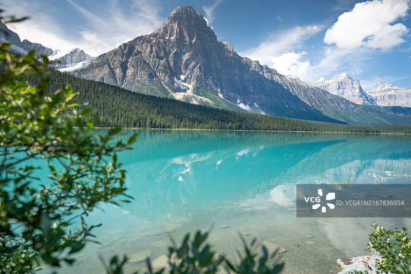 夏季美丽的湖泊水禽，加拿大艾伯塔省班夫国家公园图片素材