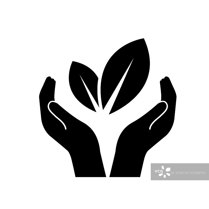 保护地球图标符号标志矢量图，手持树叶图片素材