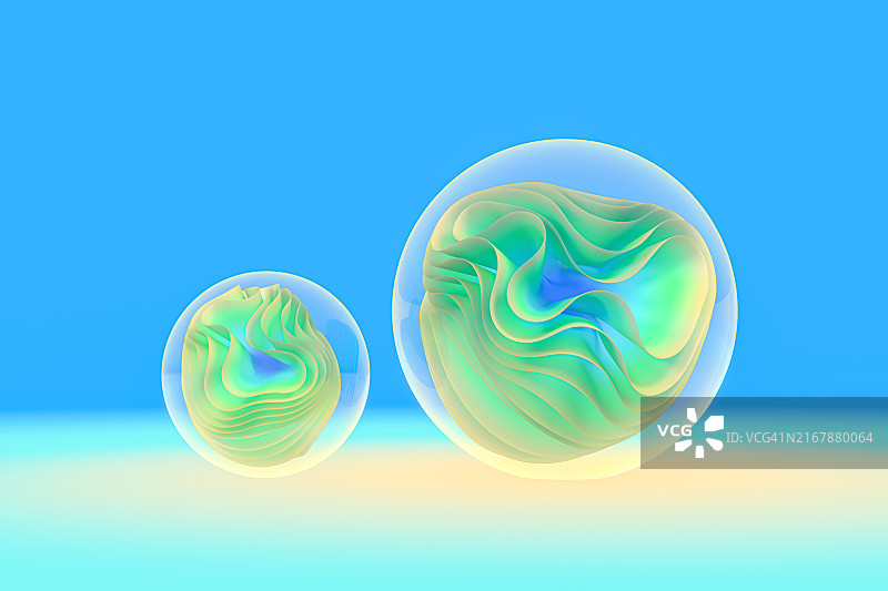 玻璃球内的彩色渐变分层堆叠图像图片素材