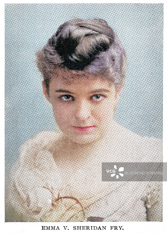 美国女演员、剧作家和教师艾玛·谢里丹·弗莱的肖像老式雕刻插图图片素材