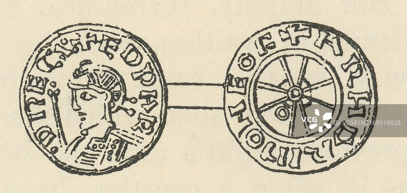 沃尔特·雷利爵士古币雕刻插图：英国绅士、作家、诗人和探险家图片素材