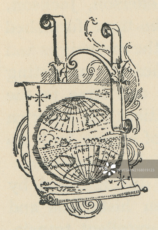 字母H的古老雕刻插图，装饰性装饰图片素材