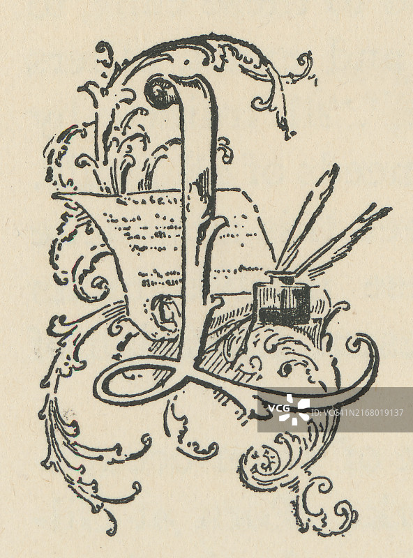 旧版画字母L装饰图案图片素材