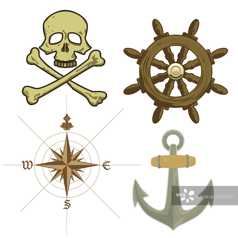 矢量海盗航海详细图标图片素材