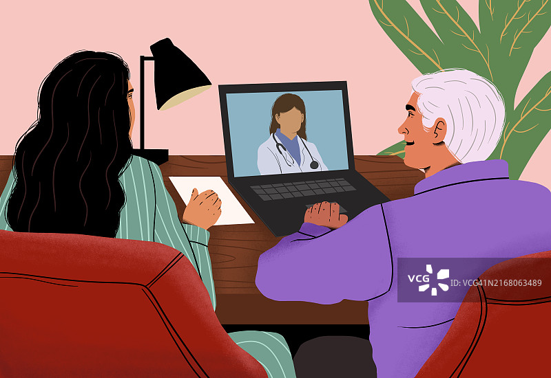 情侣与医生进行线上咨询图片素材