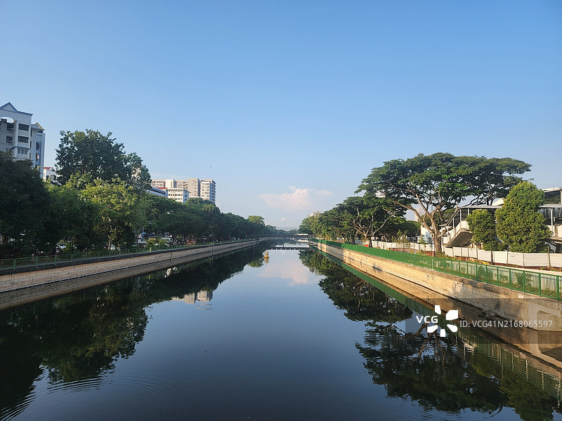 晴空下的湖景图片素材