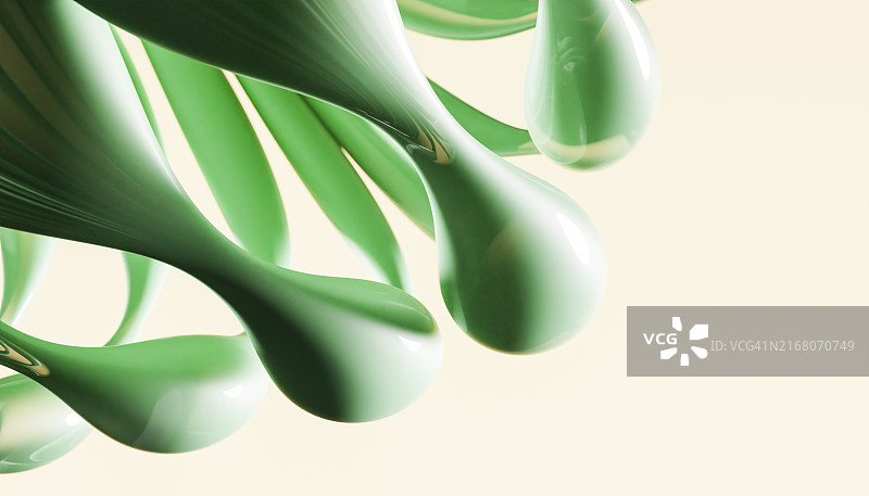 绿色铬液体抽象设计的3D渲染图片素材