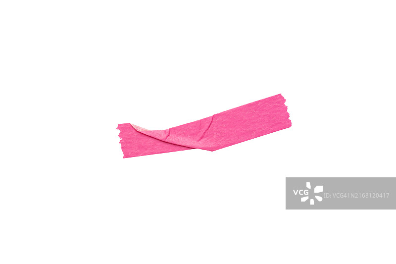 纸质胶带：宏观摄影。适用于多种平面设计装饰、剪贴簿的节日设计元素。在白色背景上分离，切出。纹理，高分辨率。在白色背景上褶皱，分离。粉色。图片素材