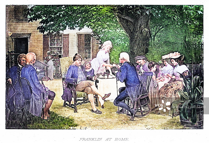 本杰明·富兰克林等讨论美国宪法构想古董雕刻插图图片素材