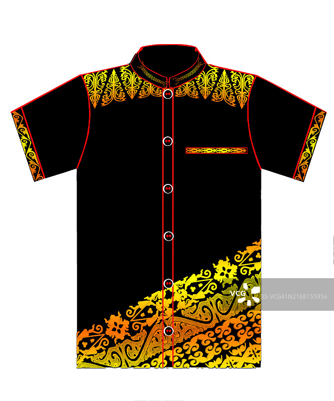 白色背景上带有苏门答腊北部传统装饰的黑色衬衫图片素材