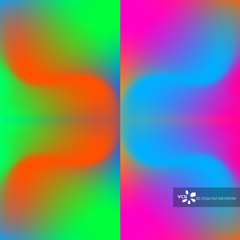 对称抽象渐变设计，色彩鲜艳：绿色、橙色、粉色和蓝色和谐融合的现代视觉图案图片素材