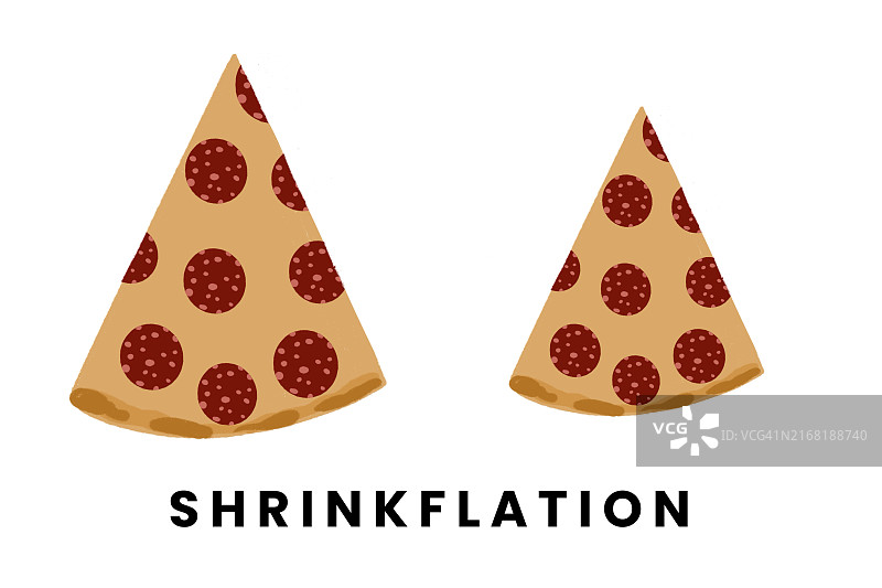 缩水式通货膨胀和减量式通货膨胀下的两片披萨图片素材