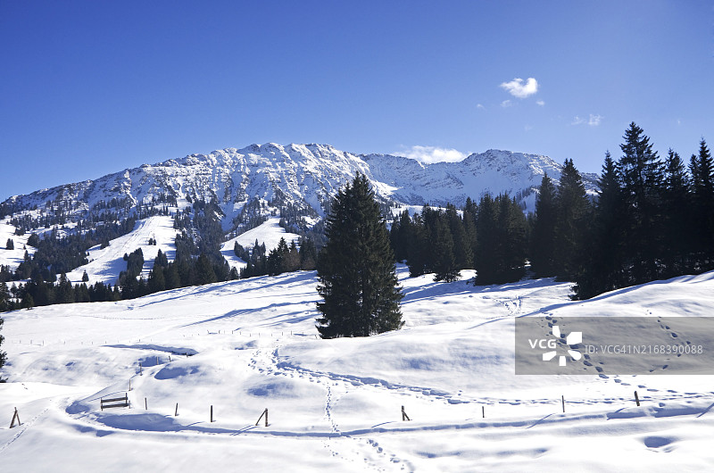 德国阿尔高、上约赫和巴特欣德朗的冬季风光图片素材