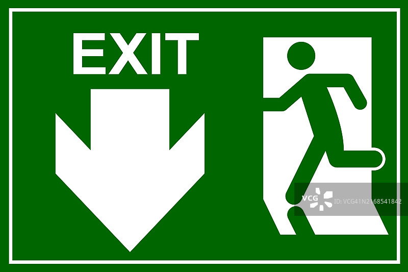 带箭头标识的消防出口门标志，消防紧急疏散绿色标志图片素材