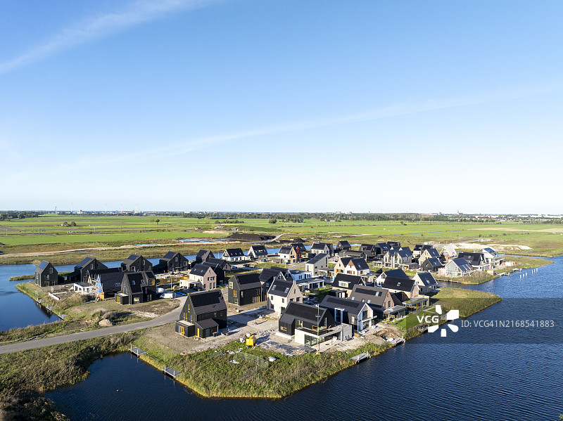 从上方看到的坎彭附近里夫村庄建筑工地图片素材