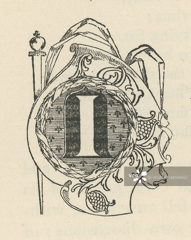 字母I装饰古董插画图片素材