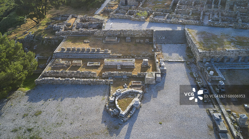 希腊罗德岛卡米罗斯古城遗址晨曦航拍图片素材