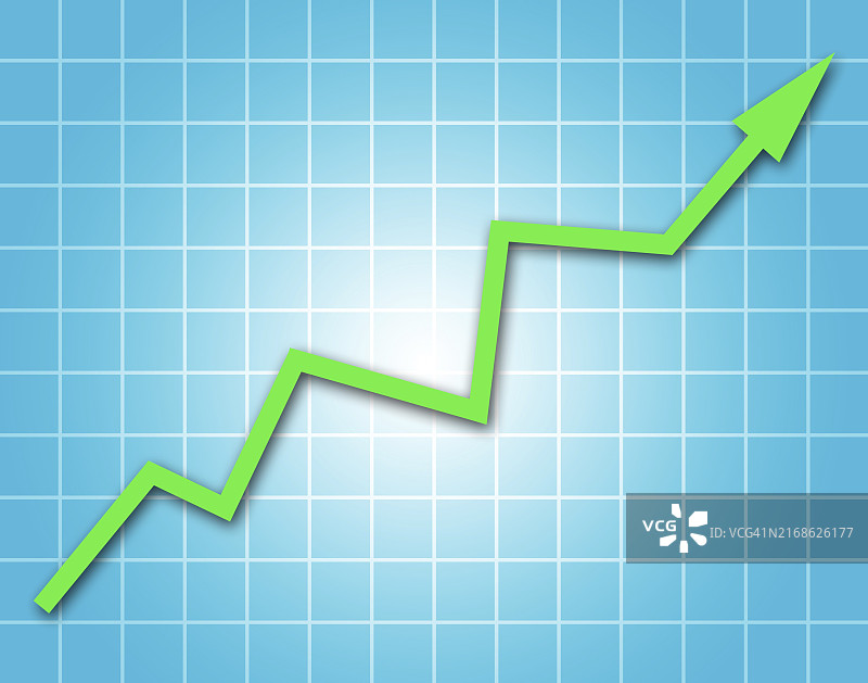 蓝色背景上向上增长的箭头图表图片素材