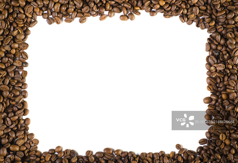 相框里的咖啡豆，白色背景图片素材