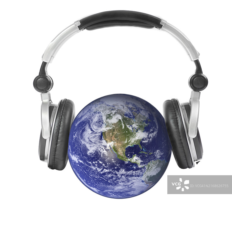 地球和耳机（由NASA提供的图像元素）图片素材