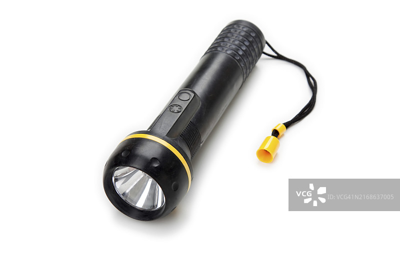 白色背景黑色手电筒照明设备图片素材