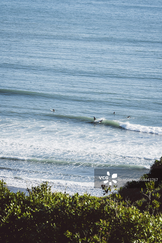冲浪者在新西兰拉格兰平静的海浪中图片素材