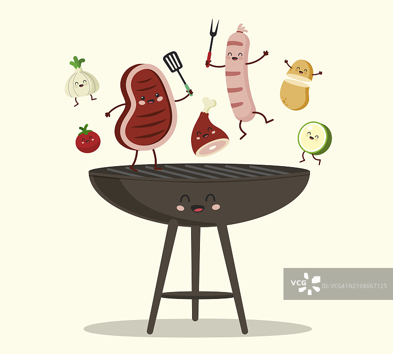 烧烤架上搭配蔬菜的美味烤肉串图片素材