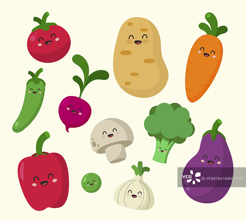 各种可爱的卡通蔬菜角色图片素材