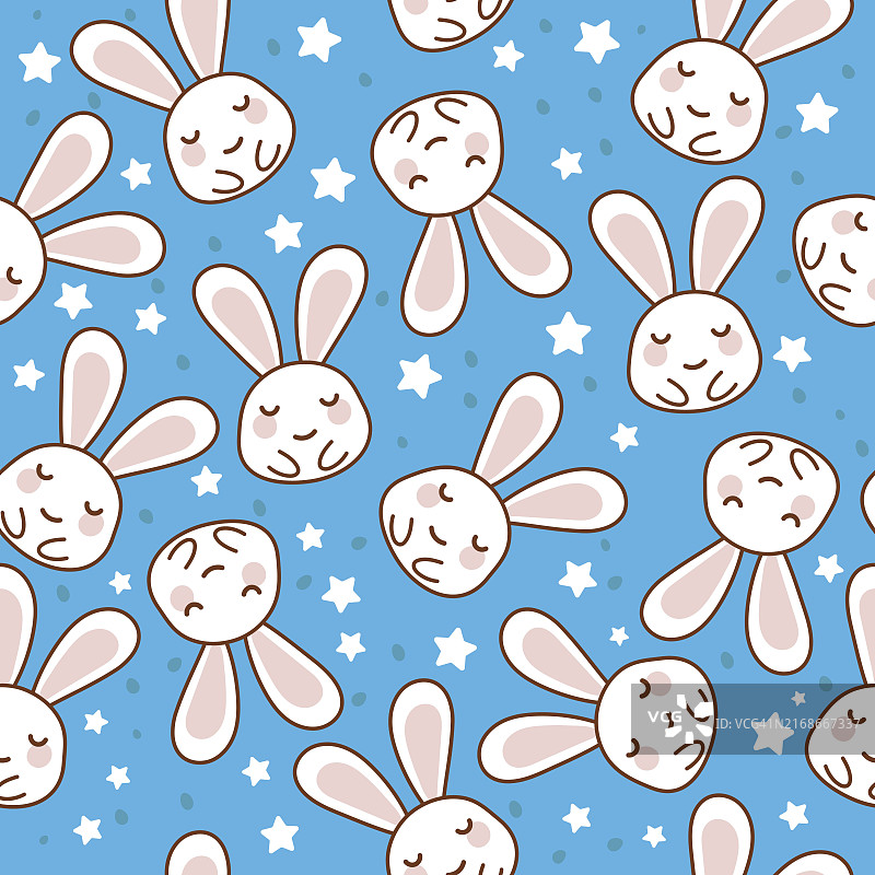 可爱兔子脸部卡通无缝矢量图案图片素材