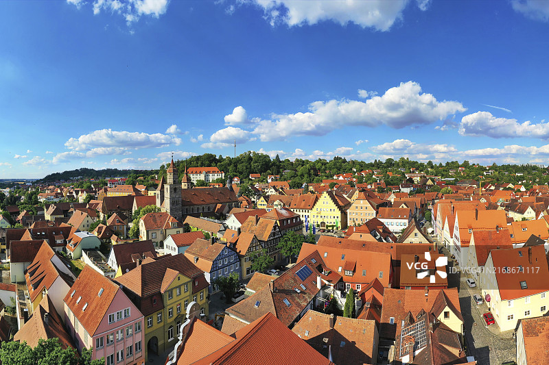 德国巴伐利亚州弗兰肯地区弗于赫特旺根历史中心鸟瞰图图片素材