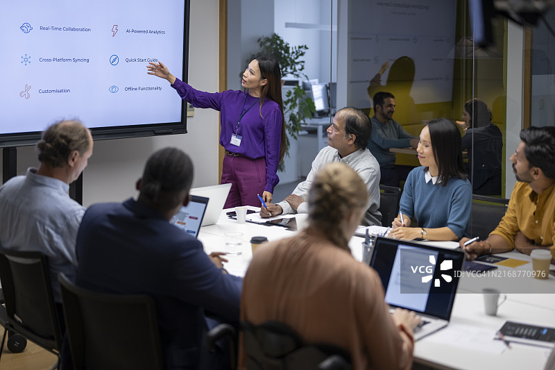 女商人在会议室做演示图片素材