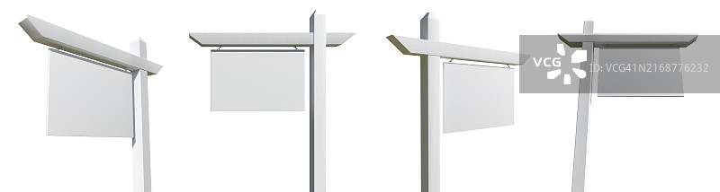 白色背景下的各种角度的空白房地产标志合集图片素材