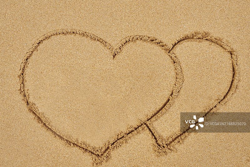 澳大利亚大洋洲沙滩上两颗心的特写图片素材
