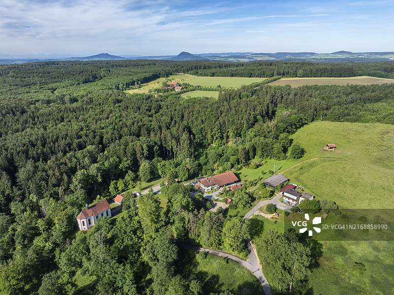 申肯贝格礼拜堂鸟瞰，建于1722年，位于德国巴登-符腾堡州图片素材