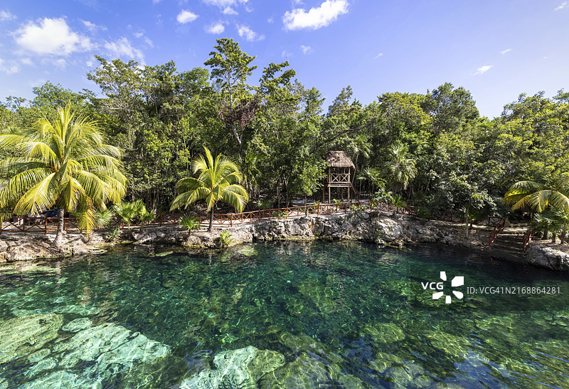 墨西哥旅游目的地：图卢姆和卡门海滩附近的乌龟之家天然井图片素材