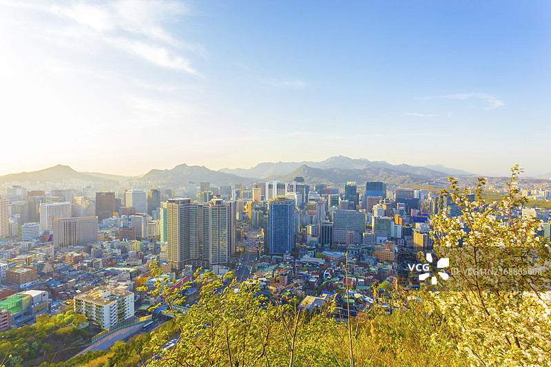 韩国首尔市中心的企业总部大楼鸟瞰图片素材