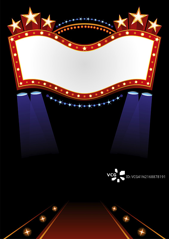 聚光灯下的发光霓虹灯牌与红毯T台图片素材