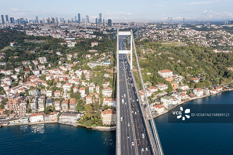 伊斯坦布尔博斯普鲁斯海峡大桥与马尔马拉海鸟瞰（7月15日烈士桥）图片素材