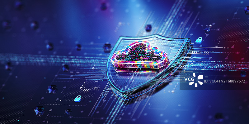 受保护的云：多层安全系统广泛概念图片素材