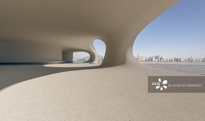 混凝土曲线建筑内的走廊图片素材