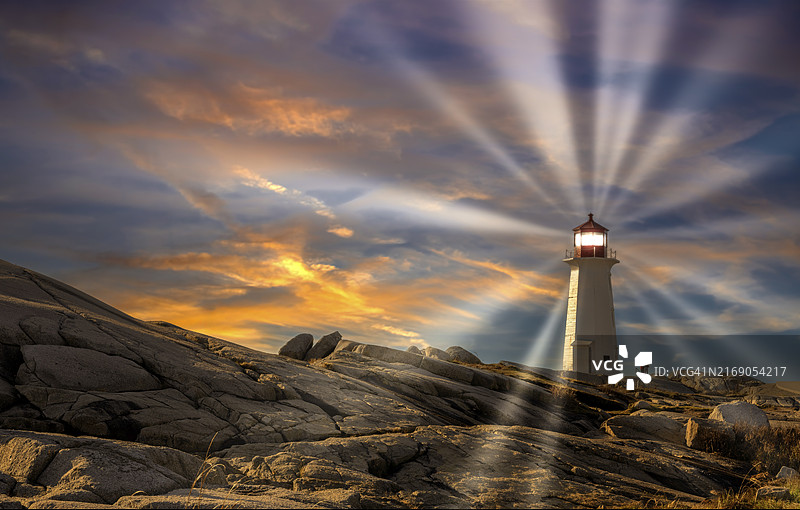 佩吉湾灯塔的傍晚景色，加拿大图片素材