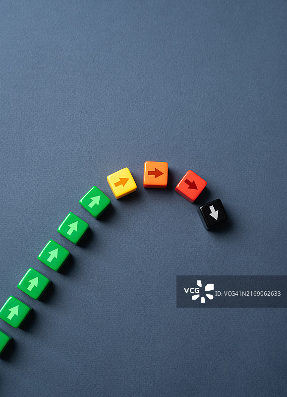 停止增长和下跌的图表：增长势头结束、转折点、危机和衰退图片素材