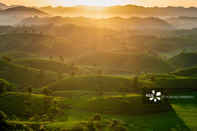 日落时分的农田风光图片素材