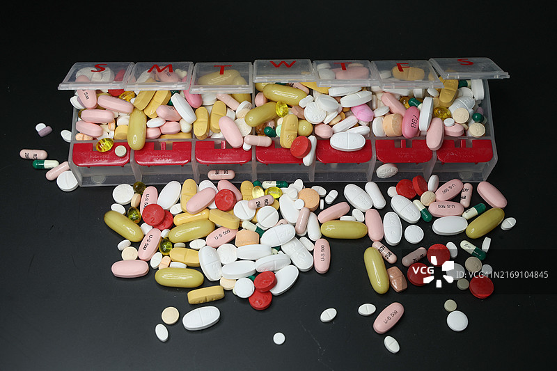药丸整理器中的处方药图片素材