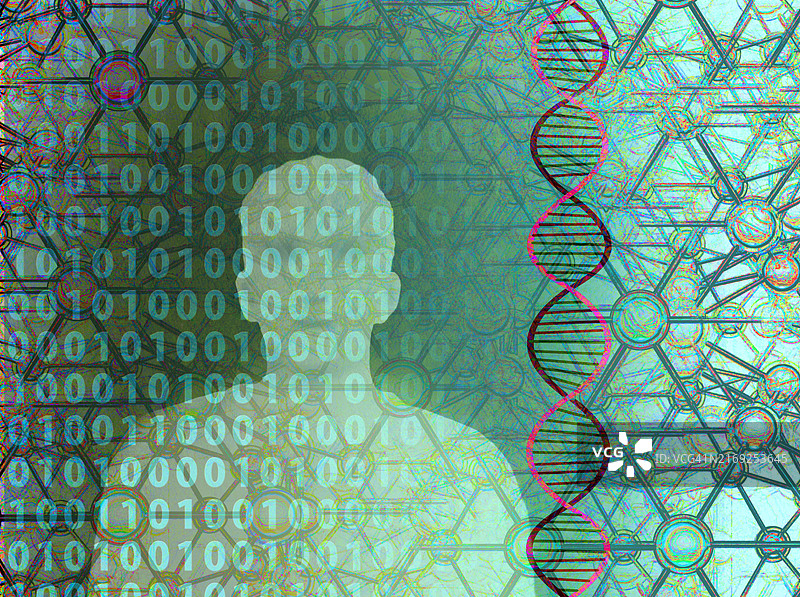 具有人类DNA结构的抽象二进制代码插画图片素材
